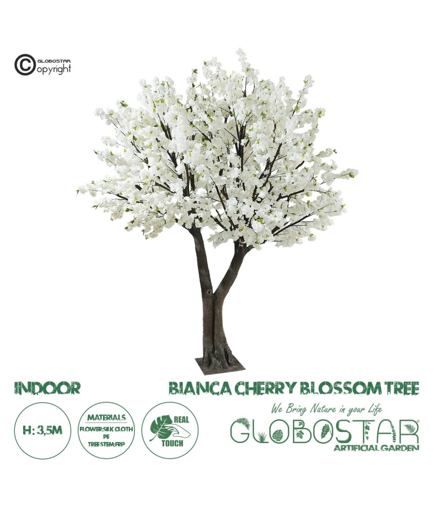 GloboStar® Artificial Garden BIANCA CHERRY BLOSSOM TREE 20362 Τεχνητό Διακοσμητικό Δέντρο Λευκό Άνθος Κερασιάς Υ350cm